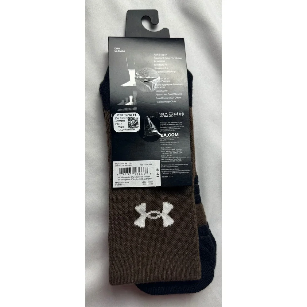 Under‎ Armour UA Team Cushioned Crew Socks Mens 13-16 Cleveland Brown